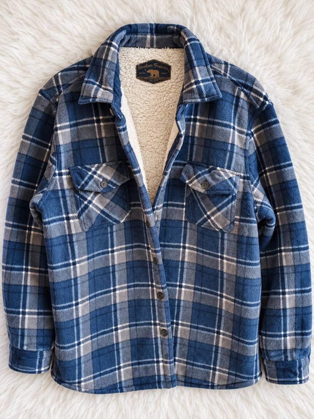 Freedom Foundry Men's Blue Plaid Sherpa-Lined Shacket